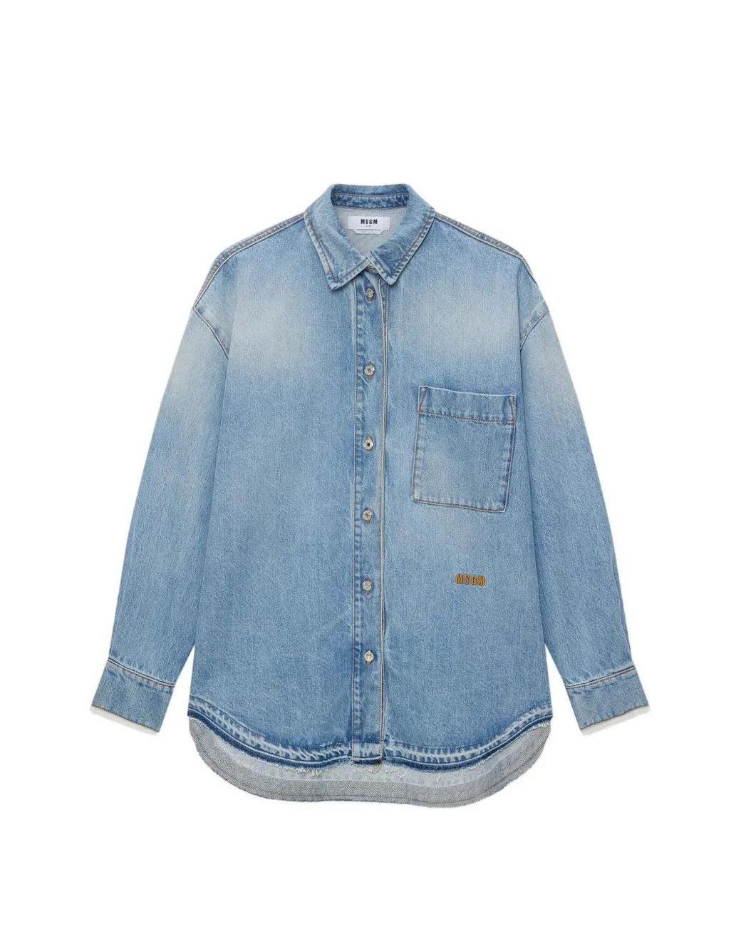MSGM Blue Chemise En Jean À Logo Brodé