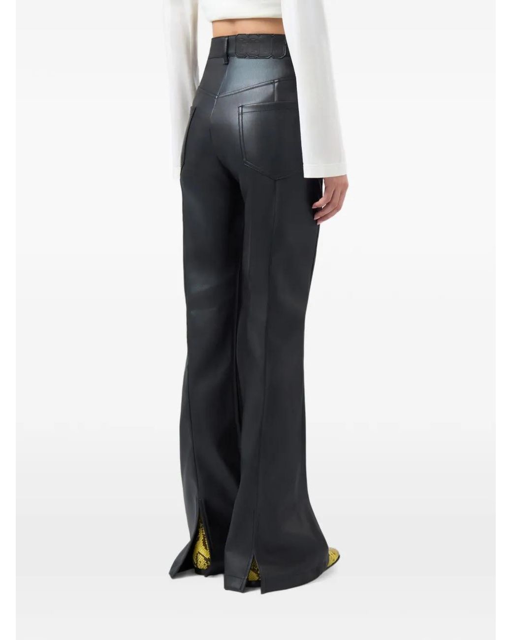 Gcds Black Flare-Leg Faux-Leather Trousers