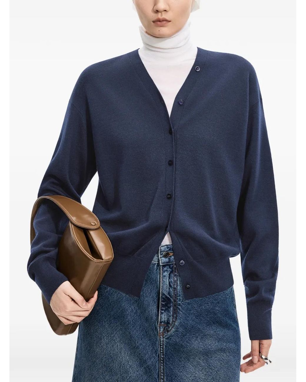 JNBY Blue V-Neck Drop-Shoulder Cardigan