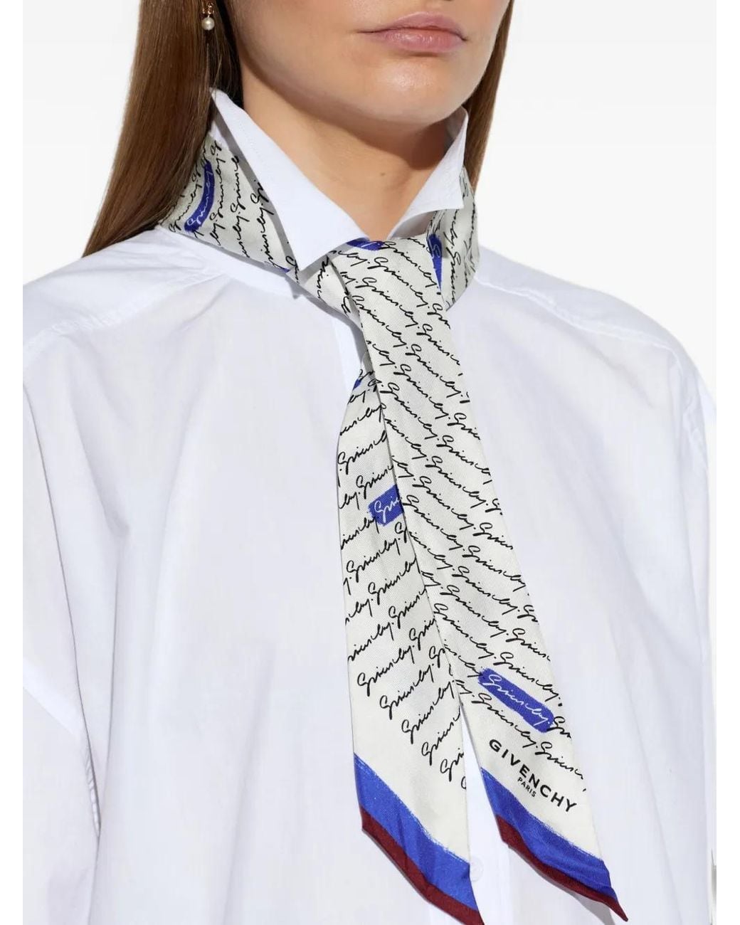Givenchy White Logo-Print Silk Scarf