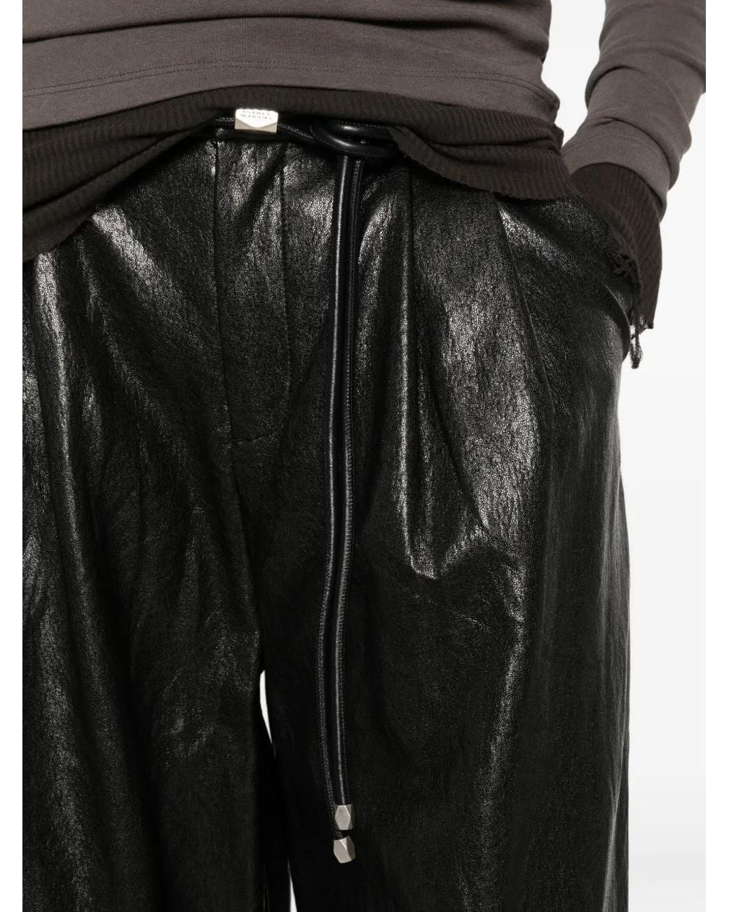ELEH Black Pleated Leather Palazzo Pants