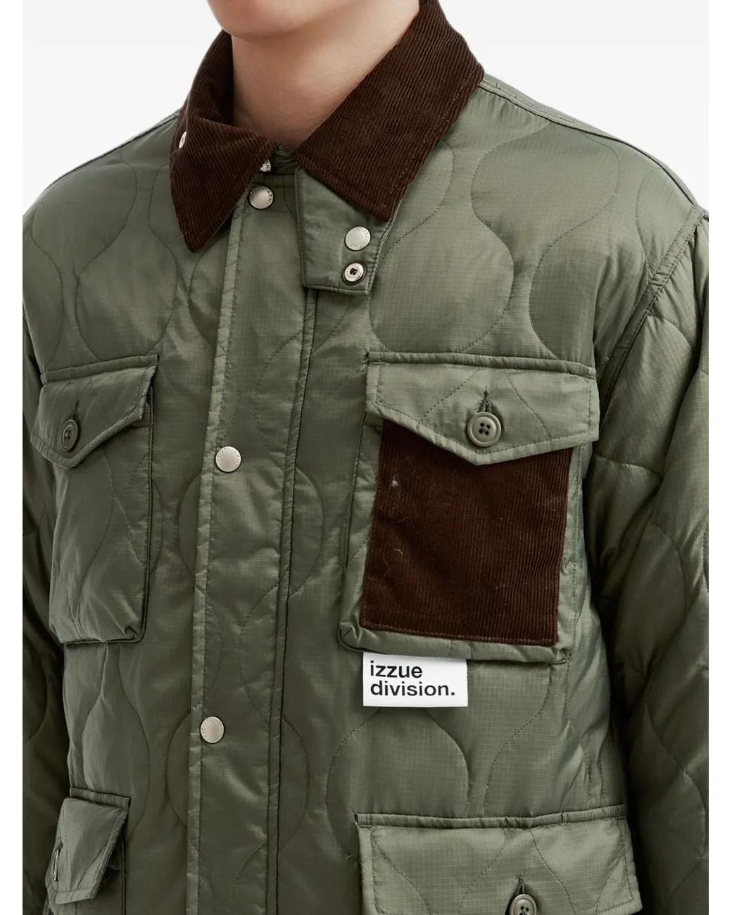Izzue Green Quilted Corduroy-Collar Jacket for men