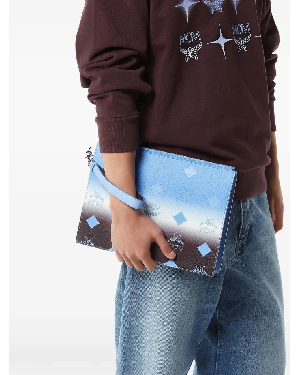 MCM Blue Gradation Wristlet Pouch