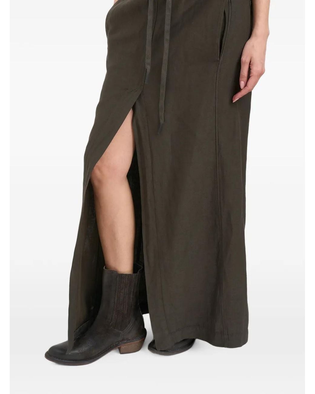 Andrea Ya'aqov Green Drawstring-Waist Front-Slit Maxi Skirt