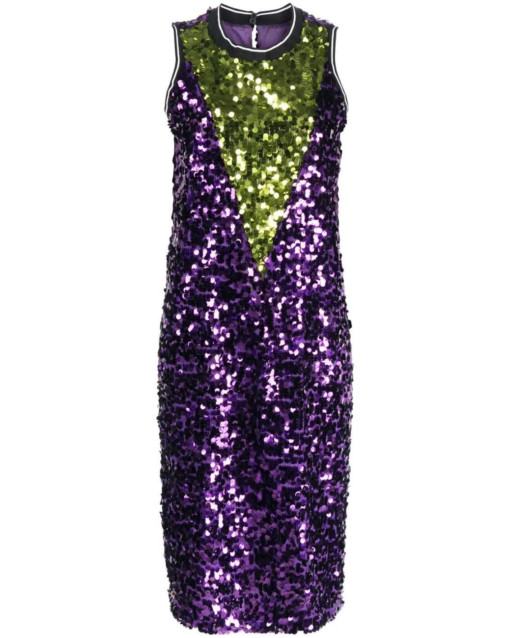 Plan C Purple Colour-Block Sequin Midi Dress