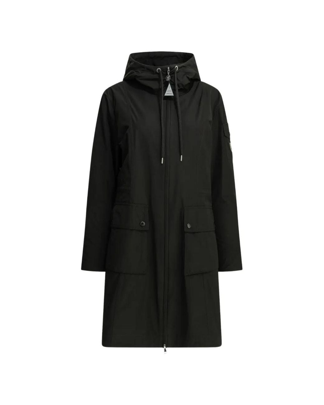 Moncler Black Manteau Laerte À Capuche Et Lien De Resserrage À La Taille