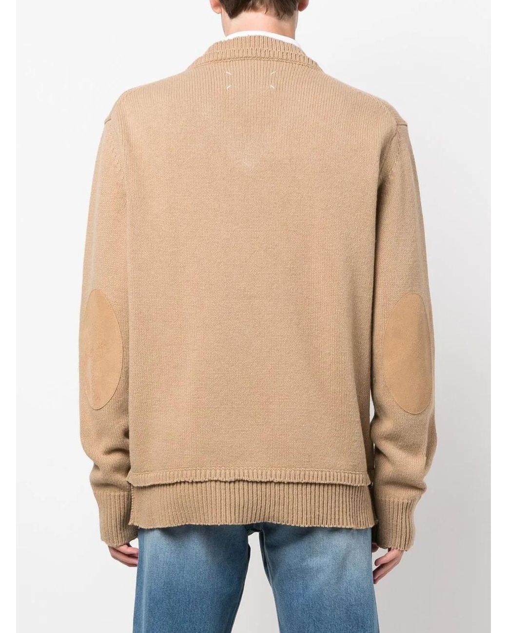 Maison Margiela Natural V-Neck Elbow-Patch Jumper for men