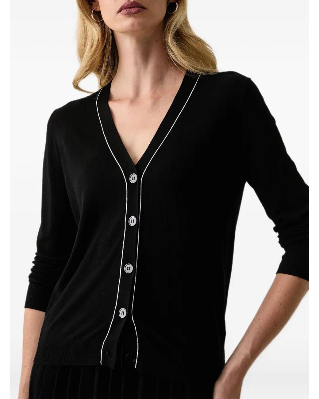 Silvian Heach Black Piped-Trim Button-Up Cardigan