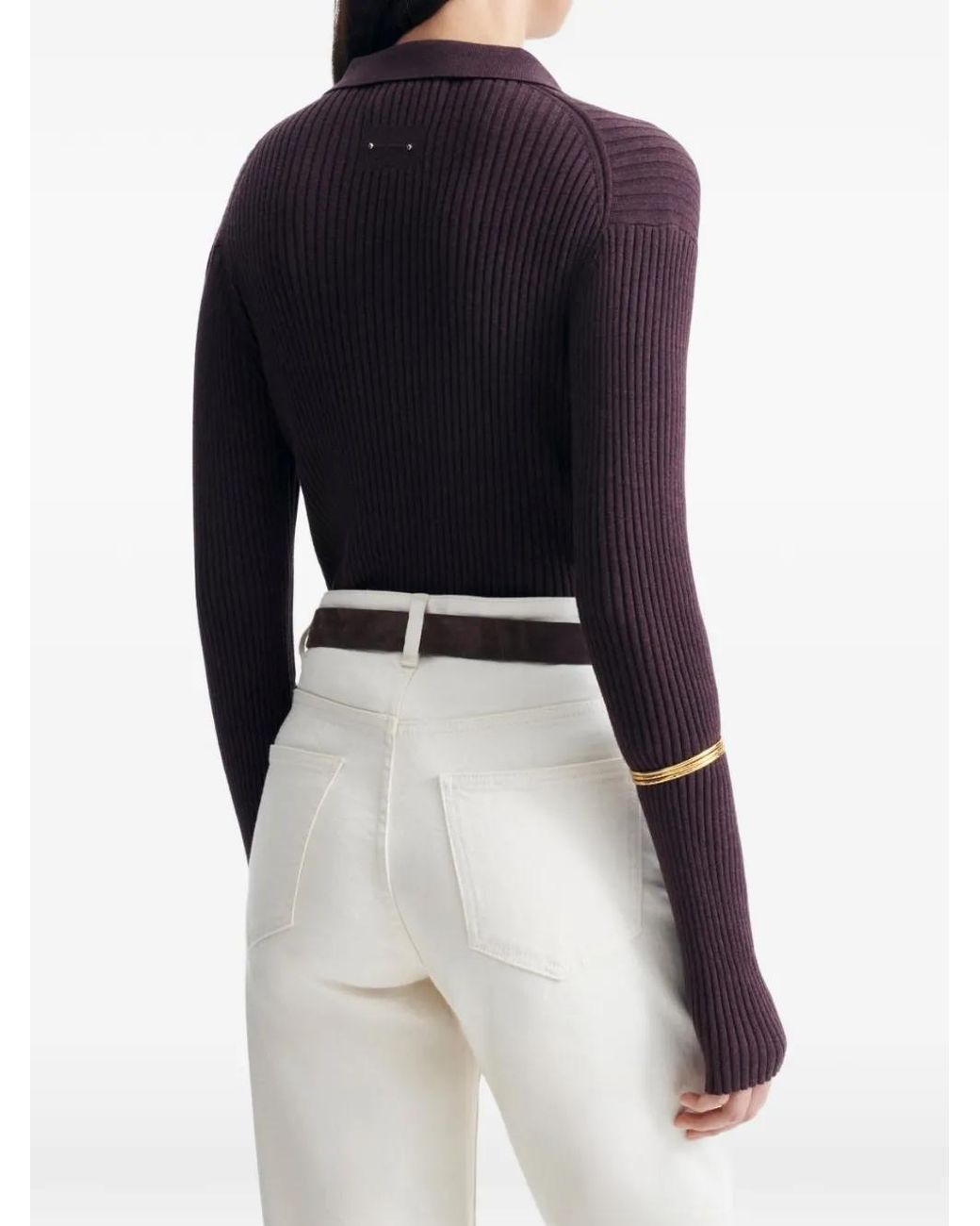 Vanessa Bruno Purple Hoche Ribbed-Knit Long-Sleeve Polo Shirt