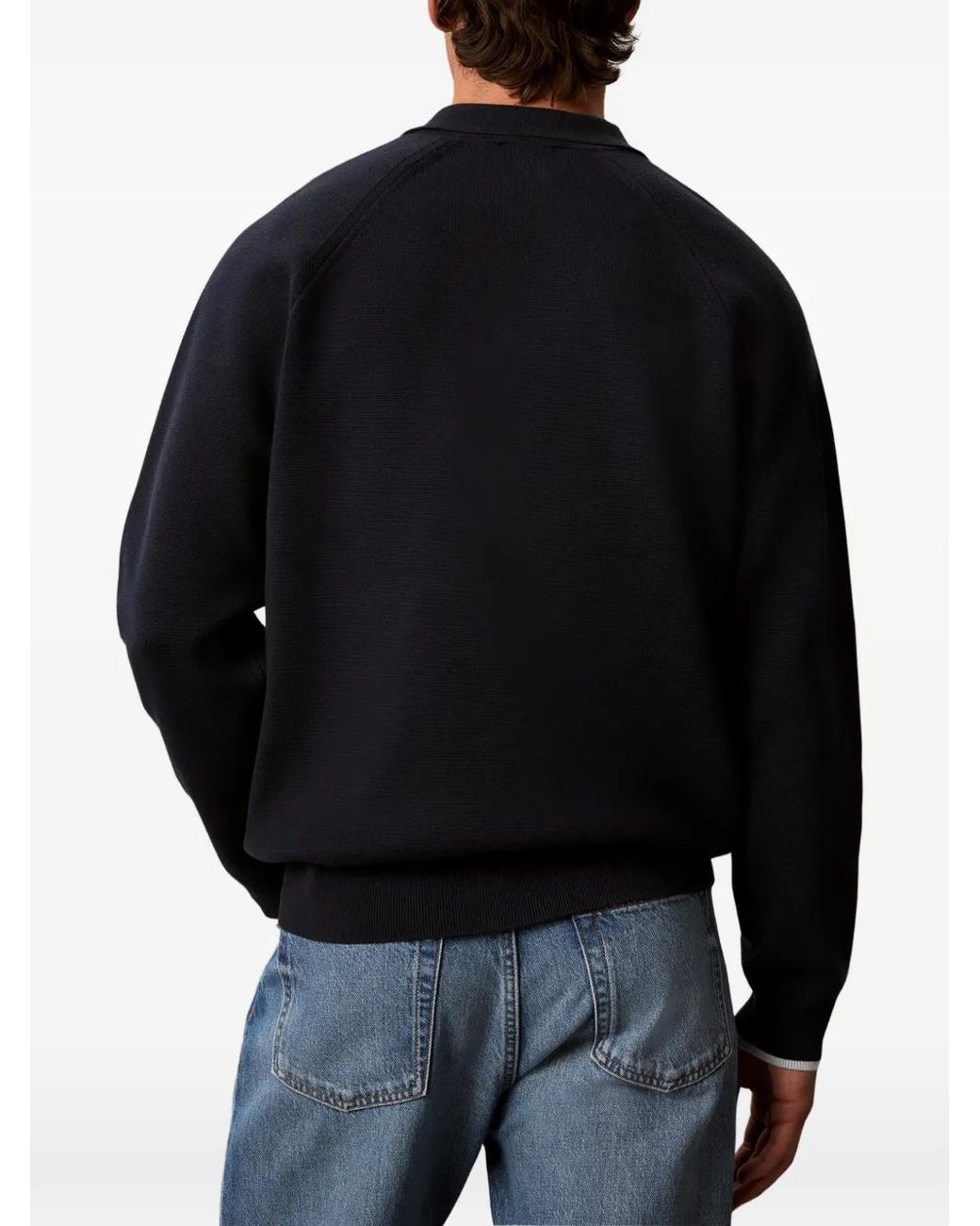 Calvin Klein Blue Varsity Logo-Patch Polo Sweater for men