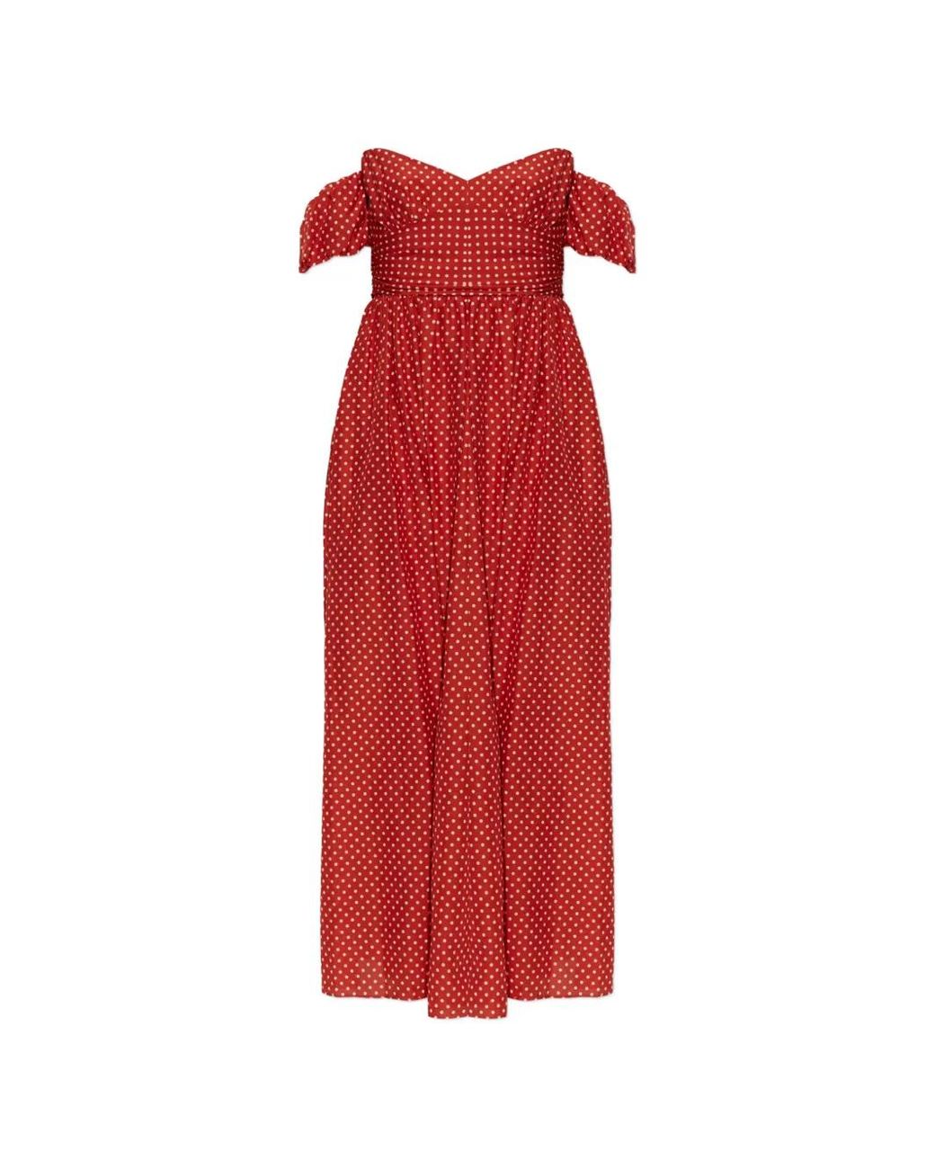 Matteau Red Polka-Dot Off-Shoulder Dress