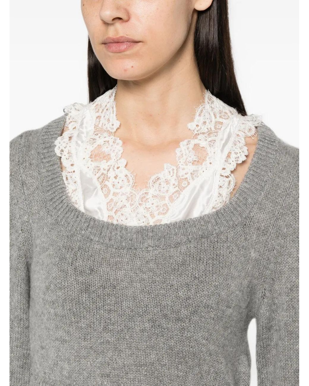 Ermanno Scervino Gray Lace-Trim Layered Knit