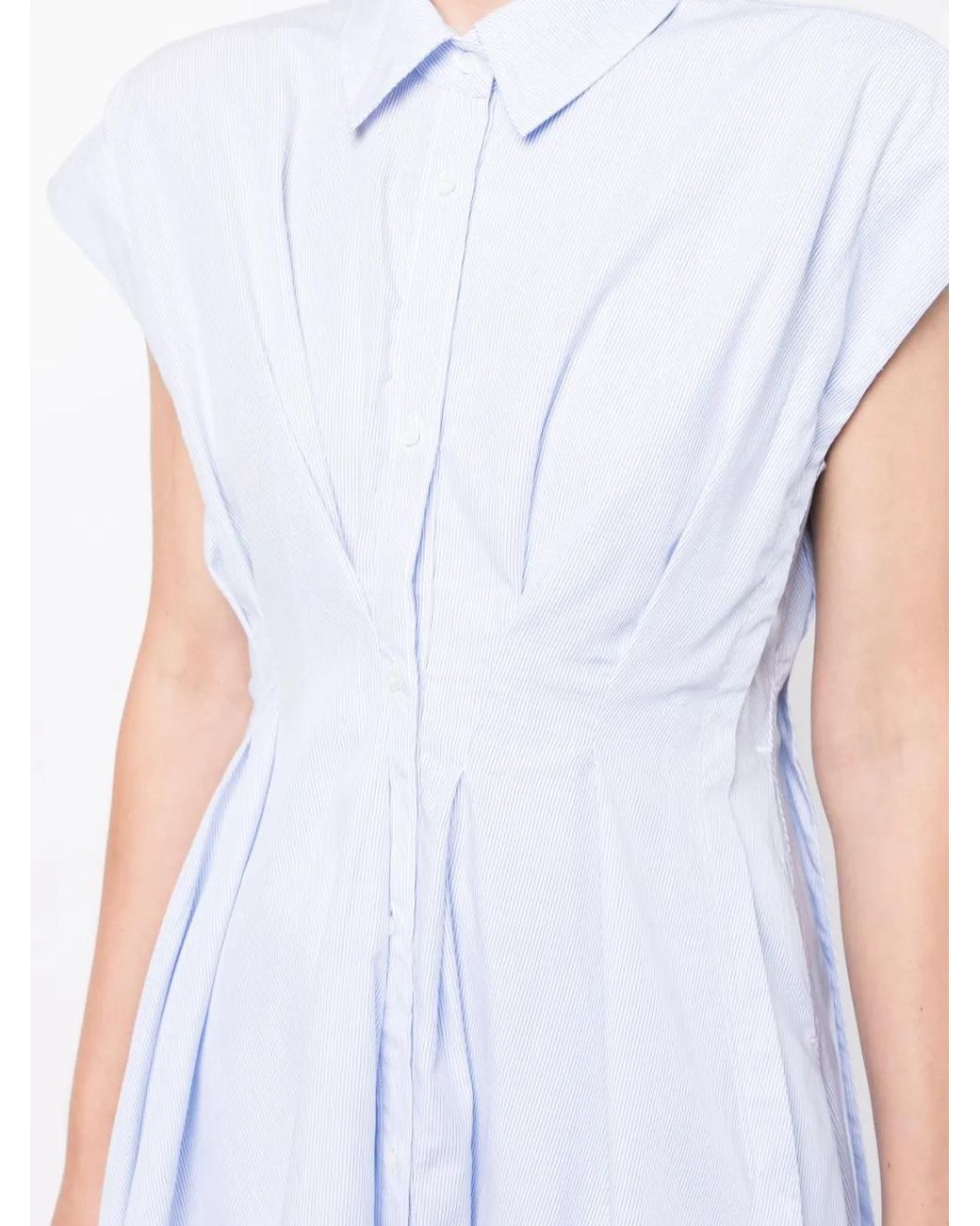 JNBY Blue Ruffled Fitted-Waist Cotton Dress