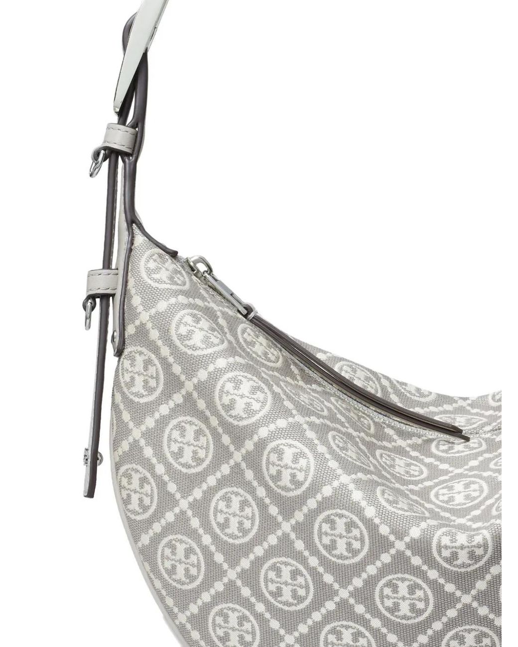 Tory Burch Gray Small Balloon Monogram Utility Shoulder Bag