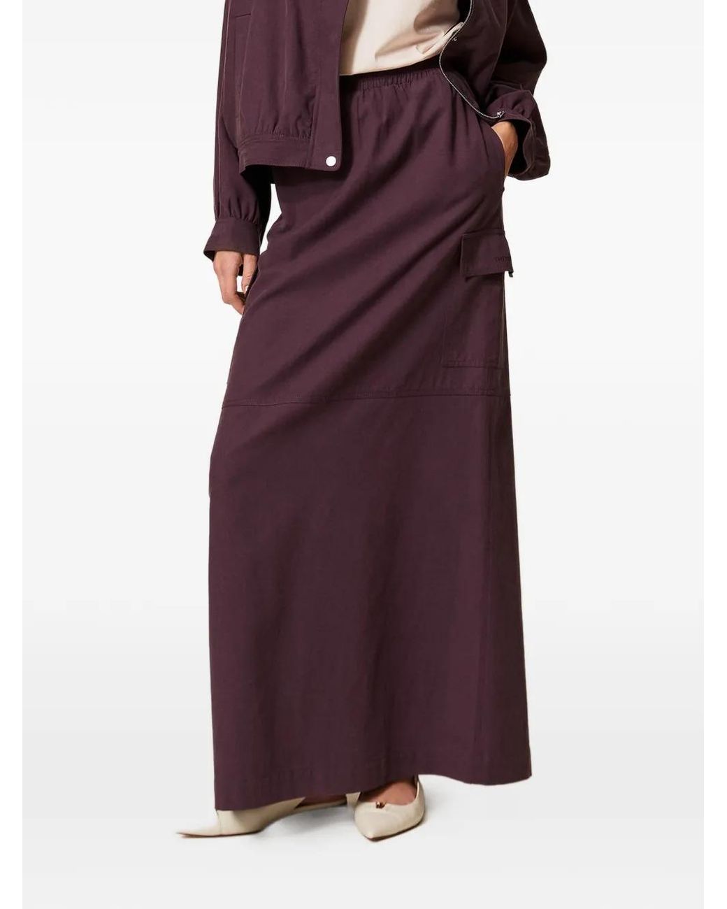 Twinset Purple Lyocell And Cotton Long Skirt