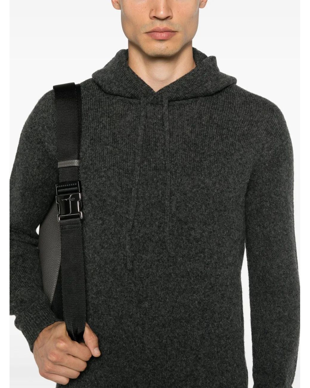 Roberto Collina Black Knitted Hoodie for men