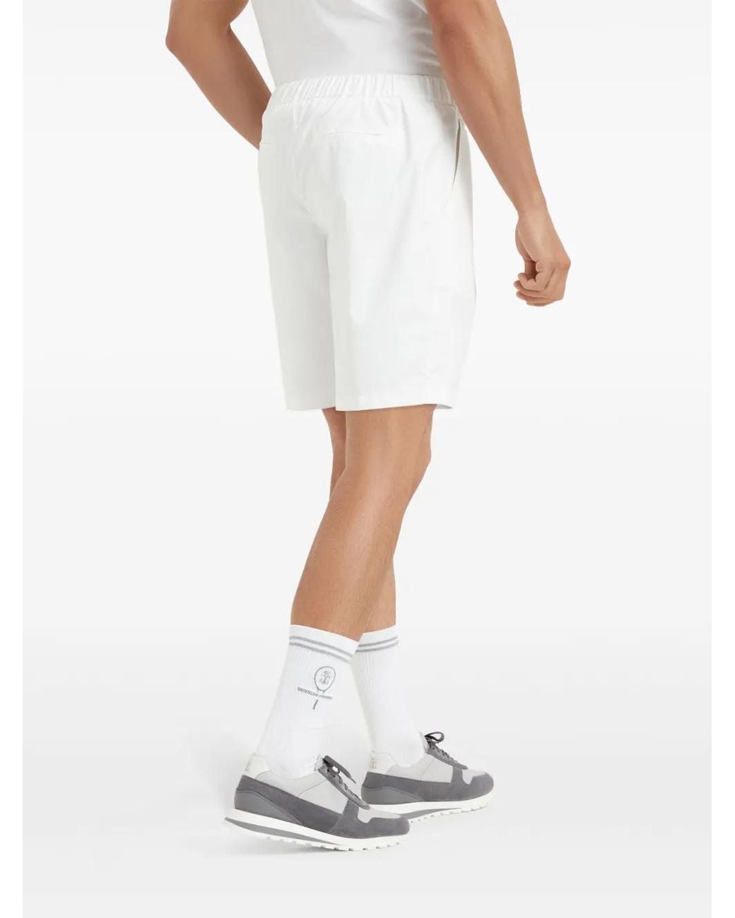Brunello Cucinelli White Logo Patch Bermuda Shorts for men