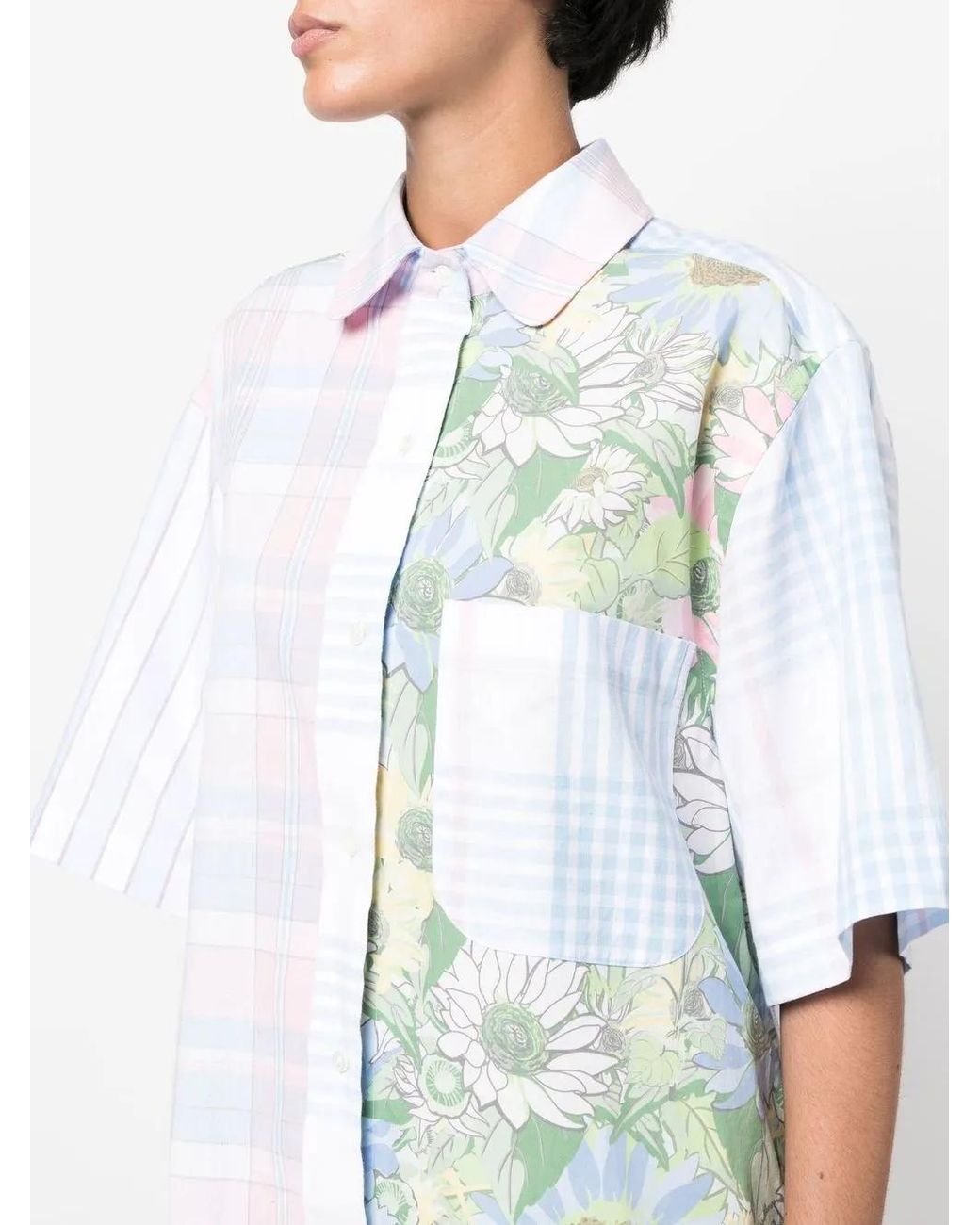 Thom Browne White Cotton Patchwork Shirtdress