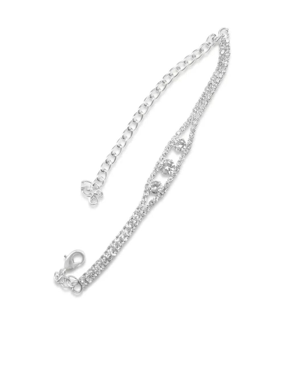Hzmer Jewelry White Rhinestone-Embellished Bracelet