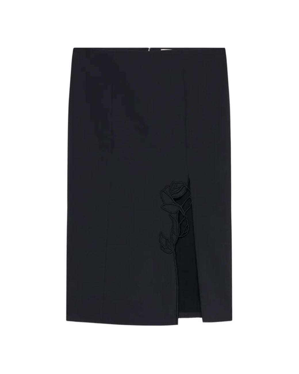 Blumarine Black Embroidered-Slit Midi Skirt