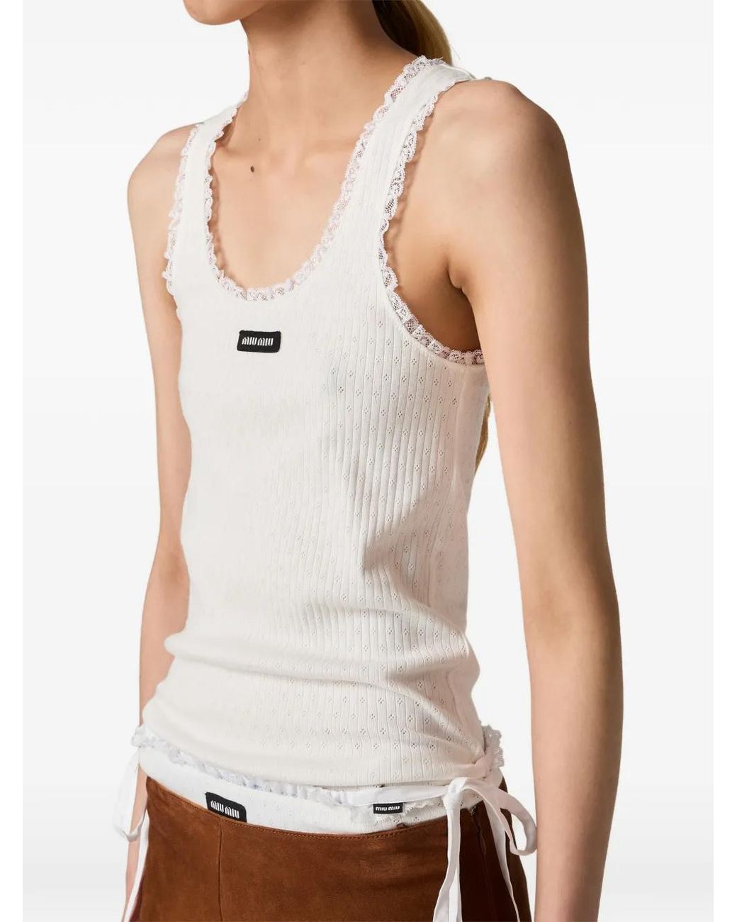 Top De Algodón Miu Miu de color White