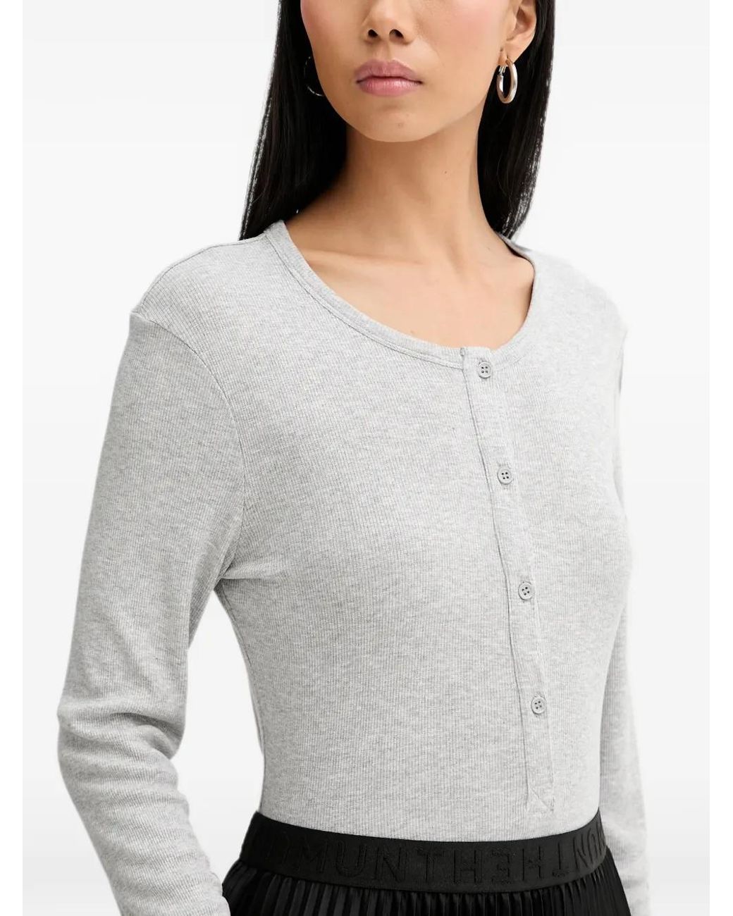 Munthe White Grace Ribbed-Knit Long-Sleeved T-Shirt