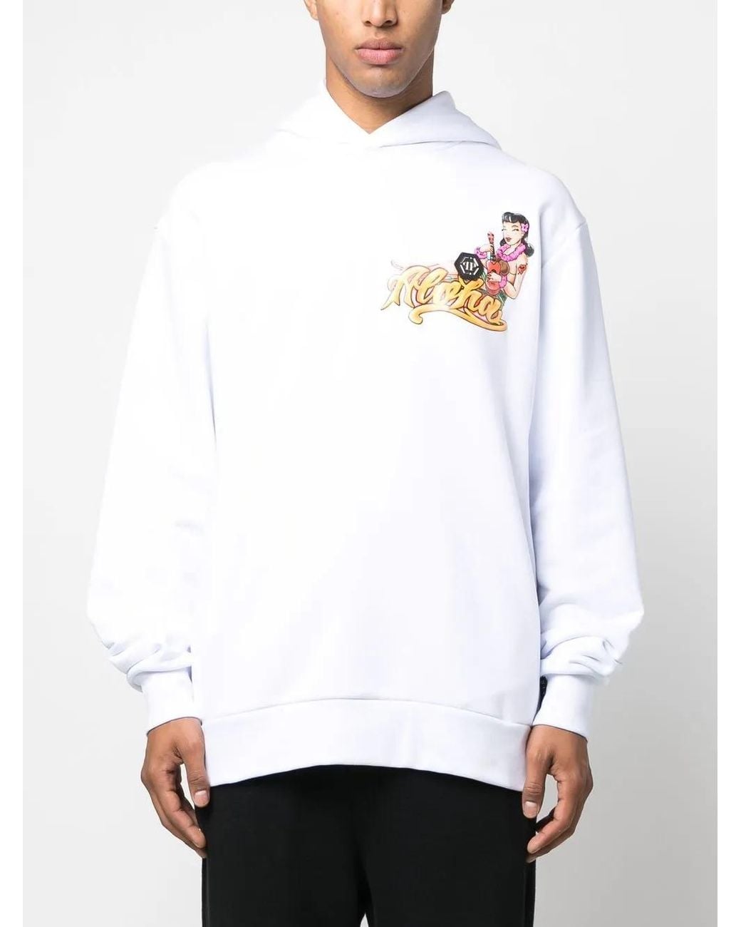 Philipp Plein White Hawaii-Print Hoodie for men