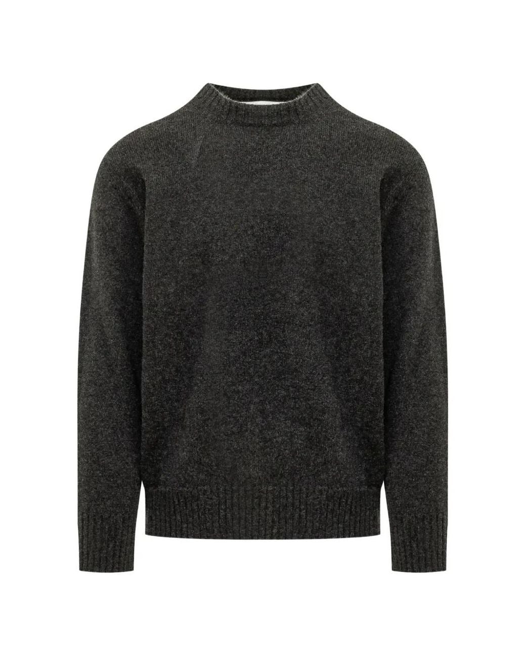 Amaranto Black Crew-Neck Ribbed-Trim Sweater for men