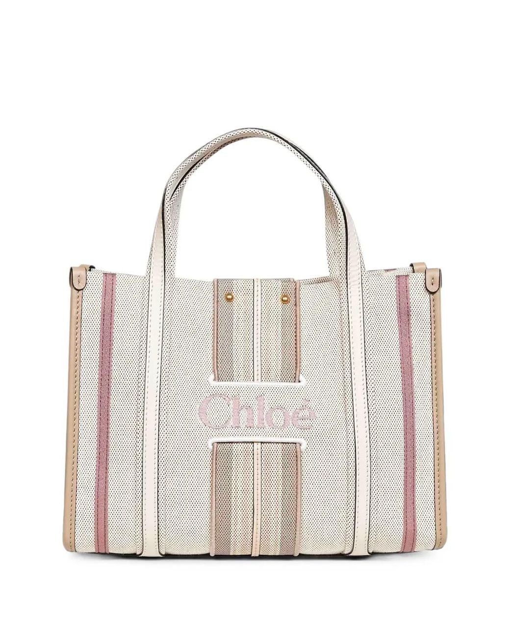 Chloé White Small Woody Loop Canvas Tote Bag