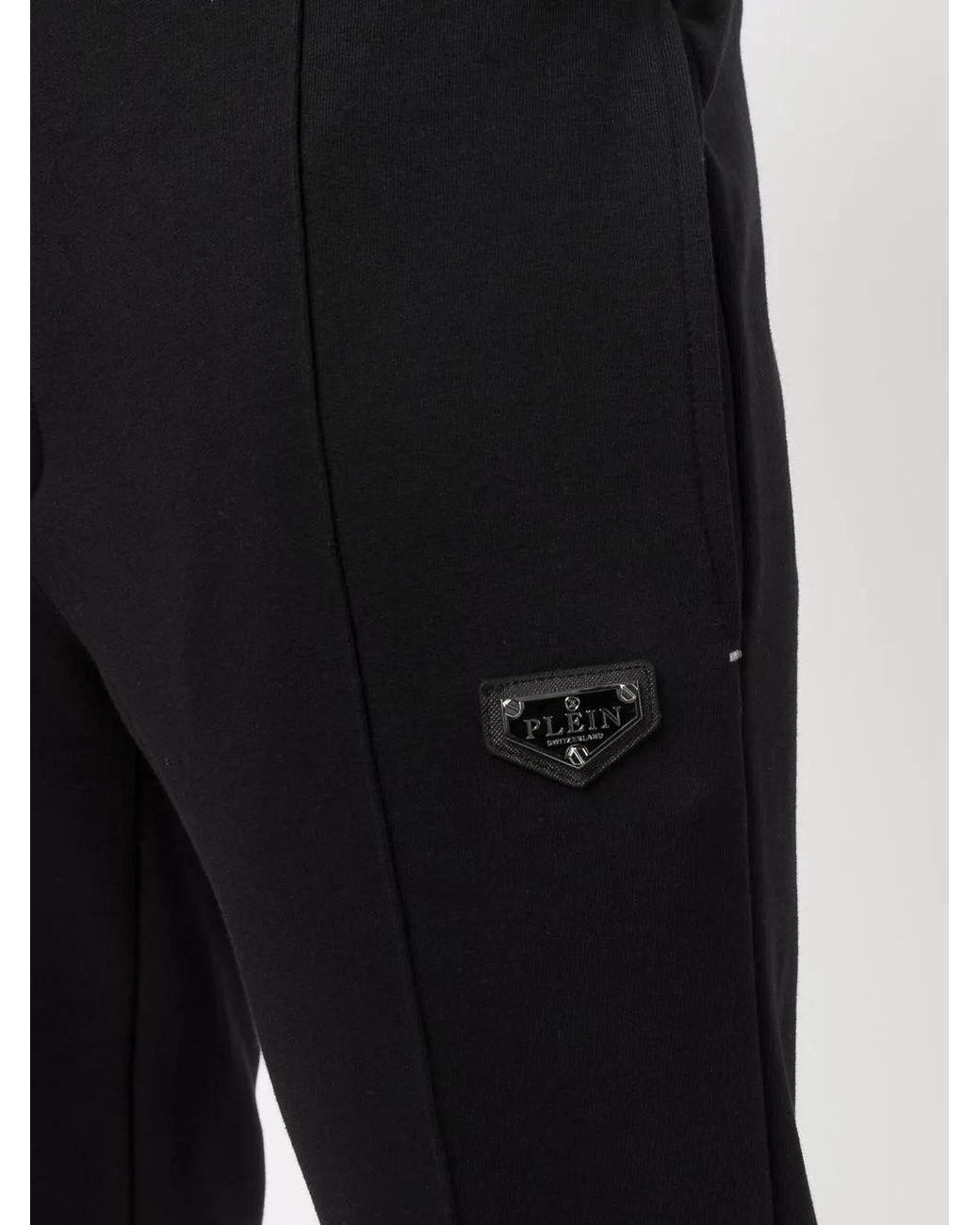 Philipp Plein Black Logo-Patch Cotton Track Pants for men