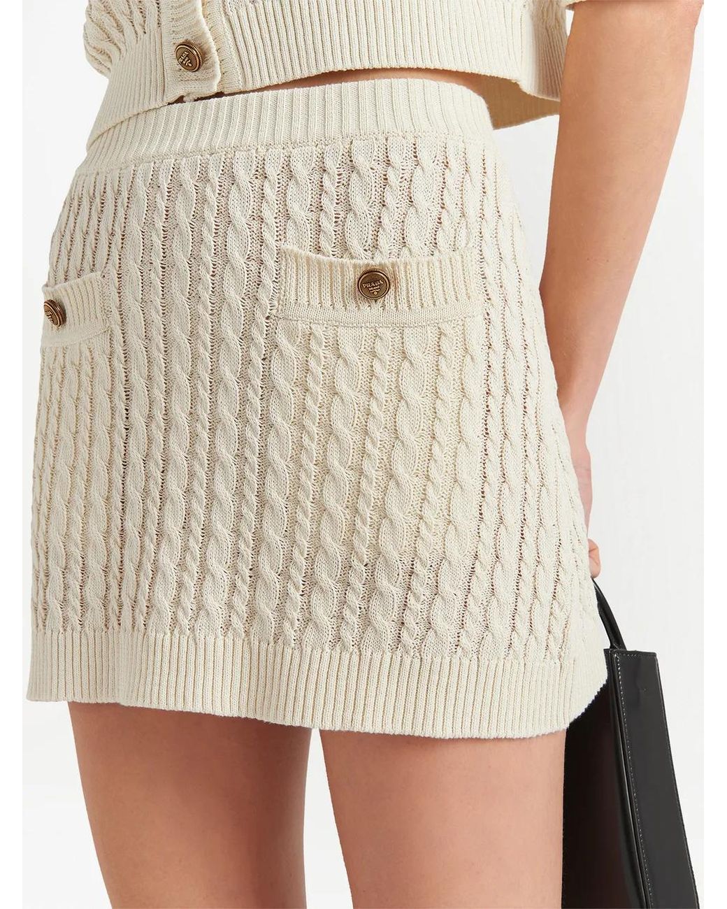 Prada Natural Cable-Knit Cotton Miniskirt