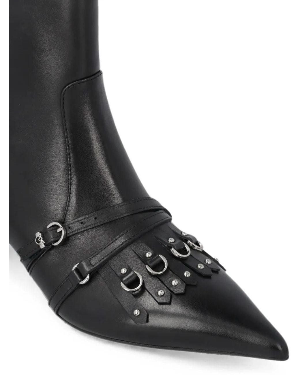 Pinko Black Fringe-Detail Buckled Ankle Boots
