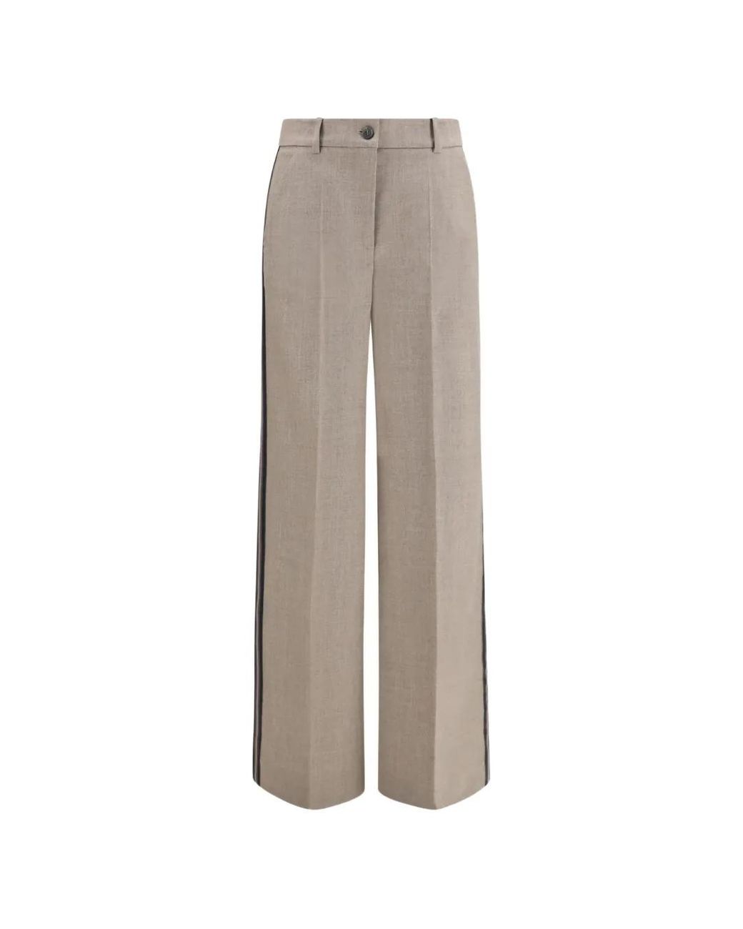 P.A.R.O.S.H. Natural Side-Stripe Wide-Leg Trousers