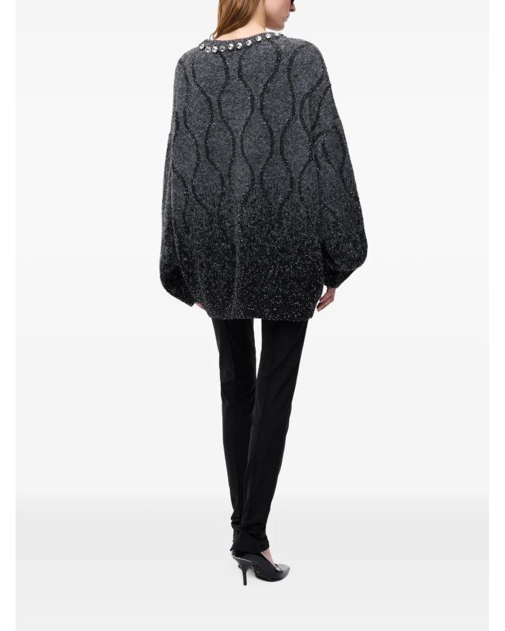 Pinko Black Sweater With Jewel Collar And Micro Sequins