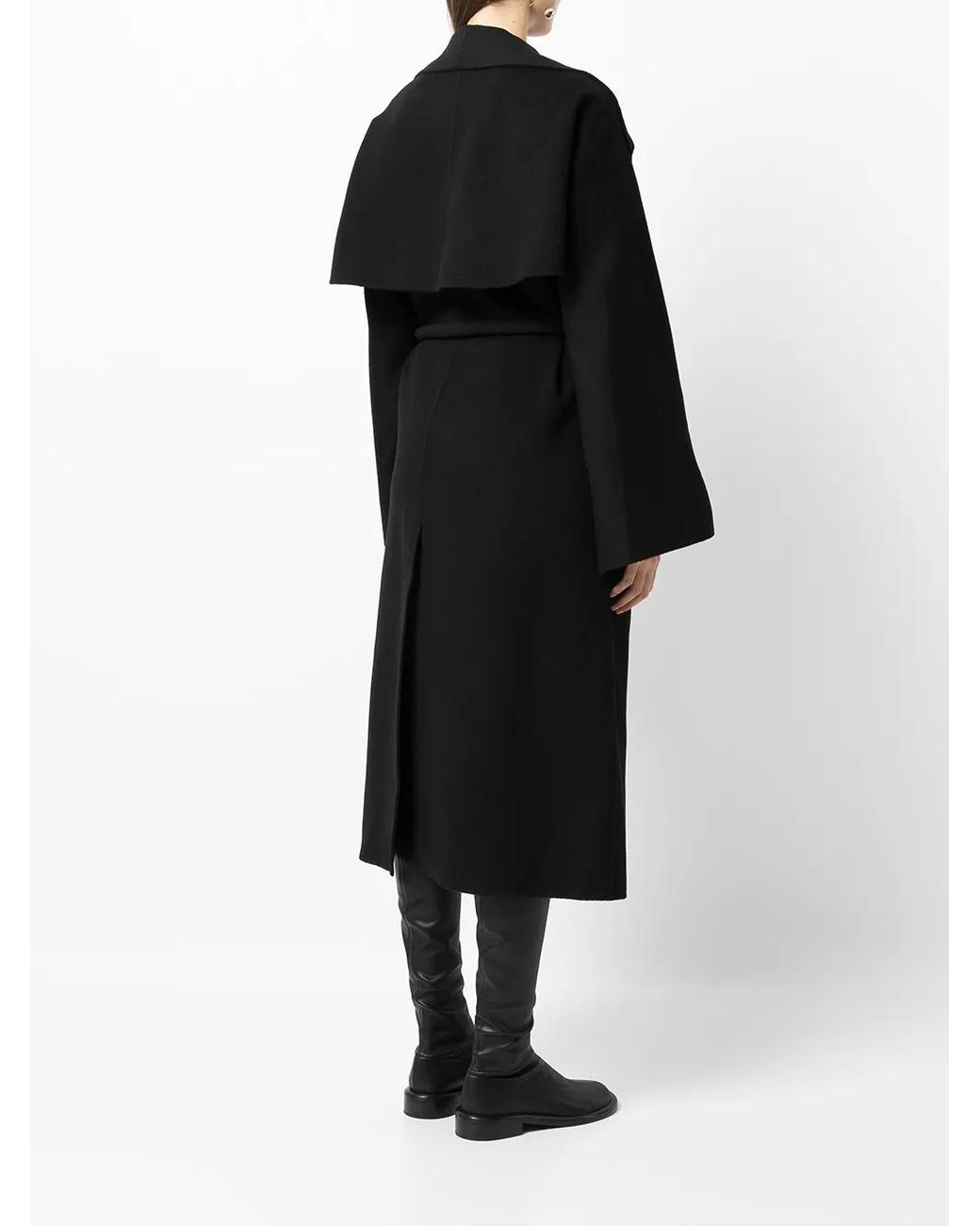 Goen.J Black Tie-Waist Wool-Blend Double-Faced Coat