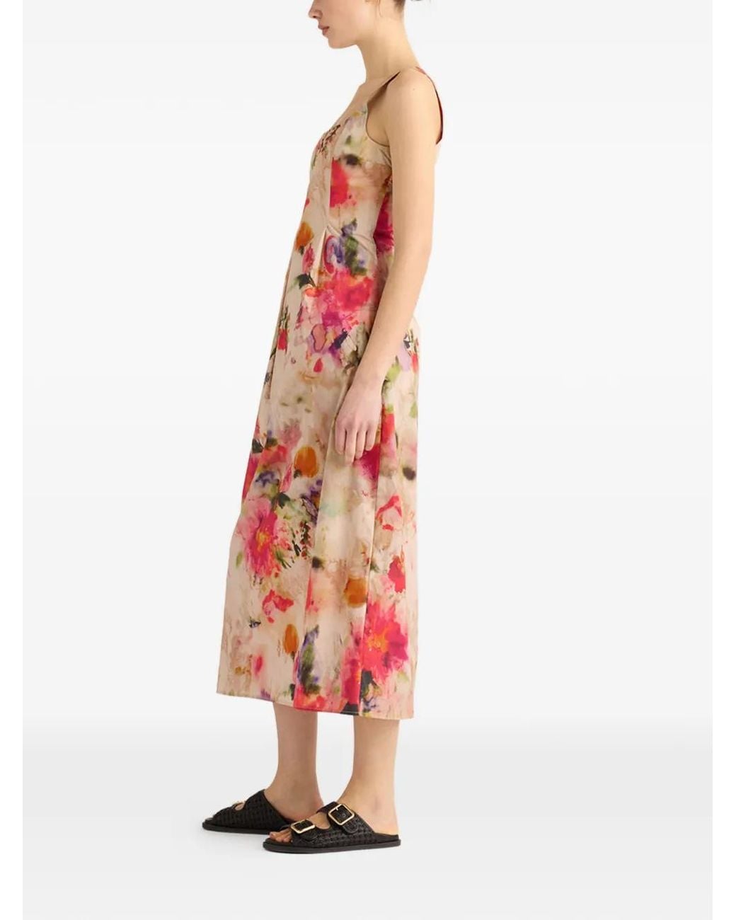 Momoní White Shue Midi Printed Pleated Dress