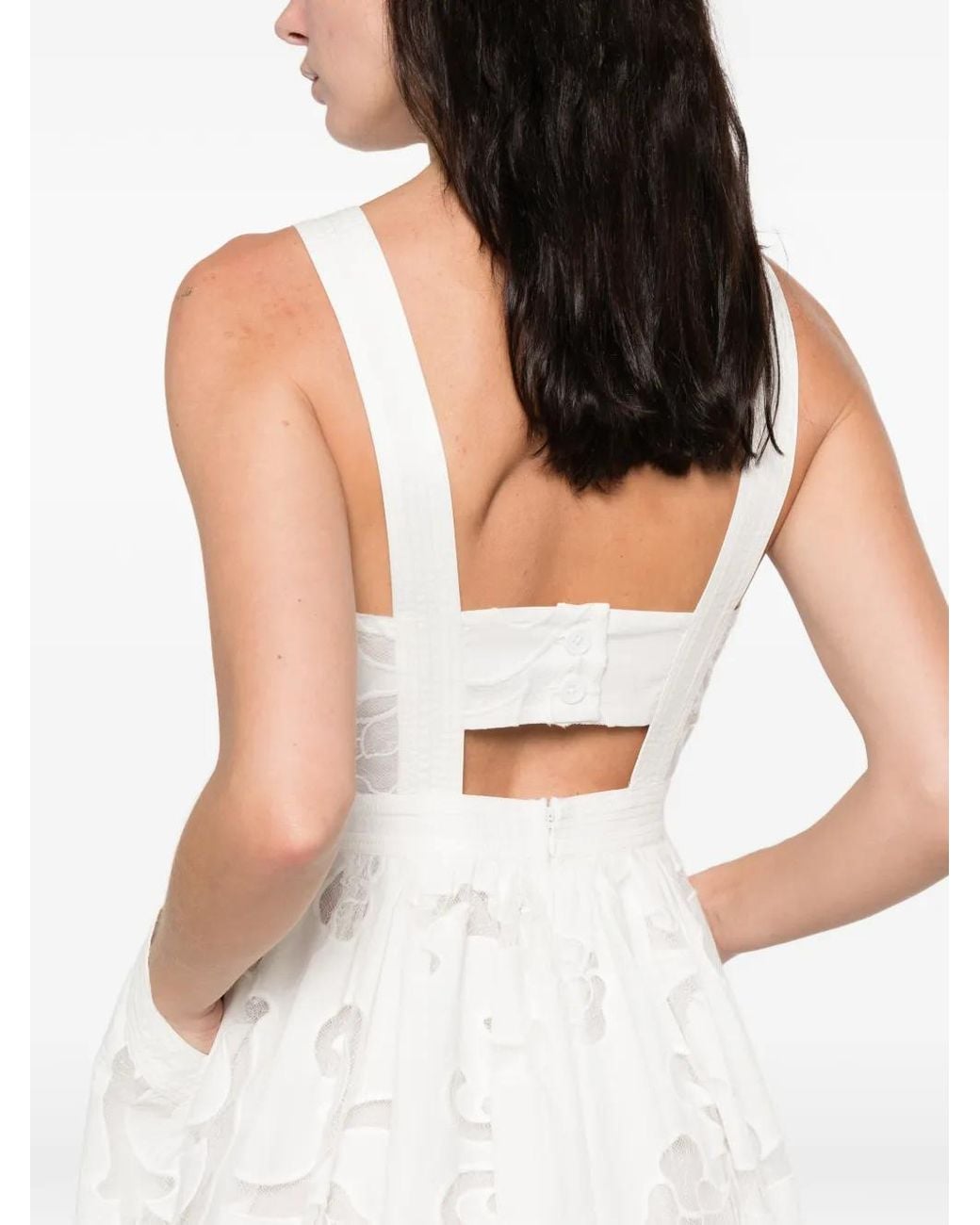 Sandro White Openwork Floral Cotton Midi Dress