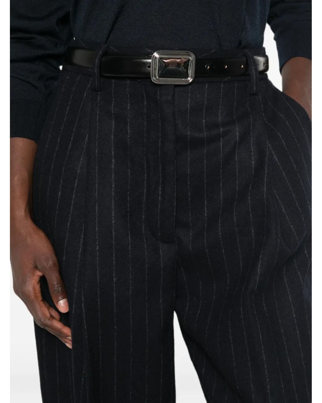 Thelatest Black Pantalon E-Alex À Fines Rayures