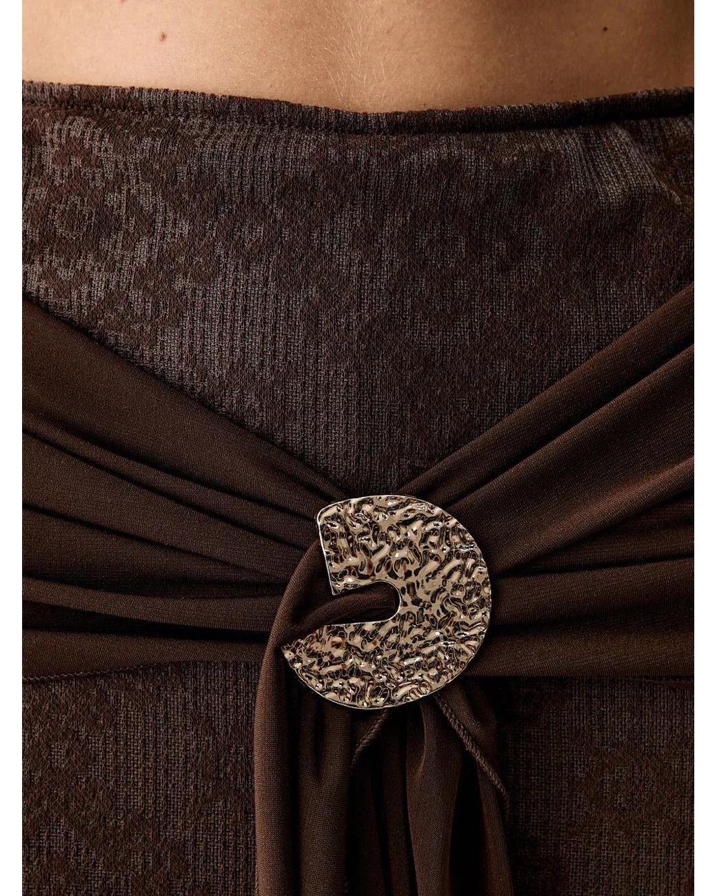Haveone Brown Patterned Buckled Maxi Skirt