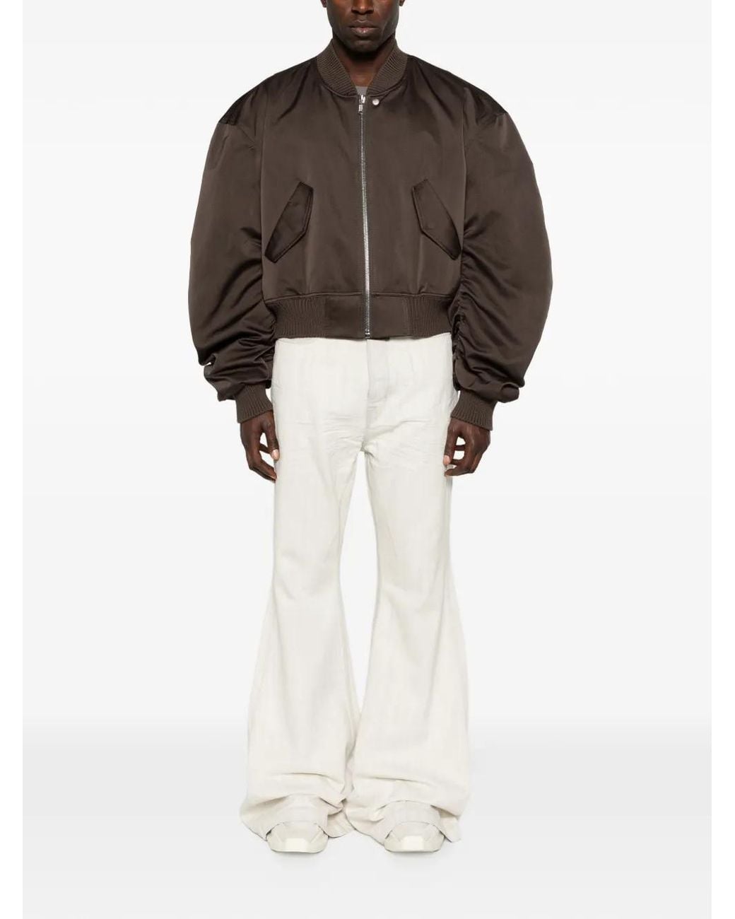 Rick Owens Brown Ruched Flight Bomber Jacket for men