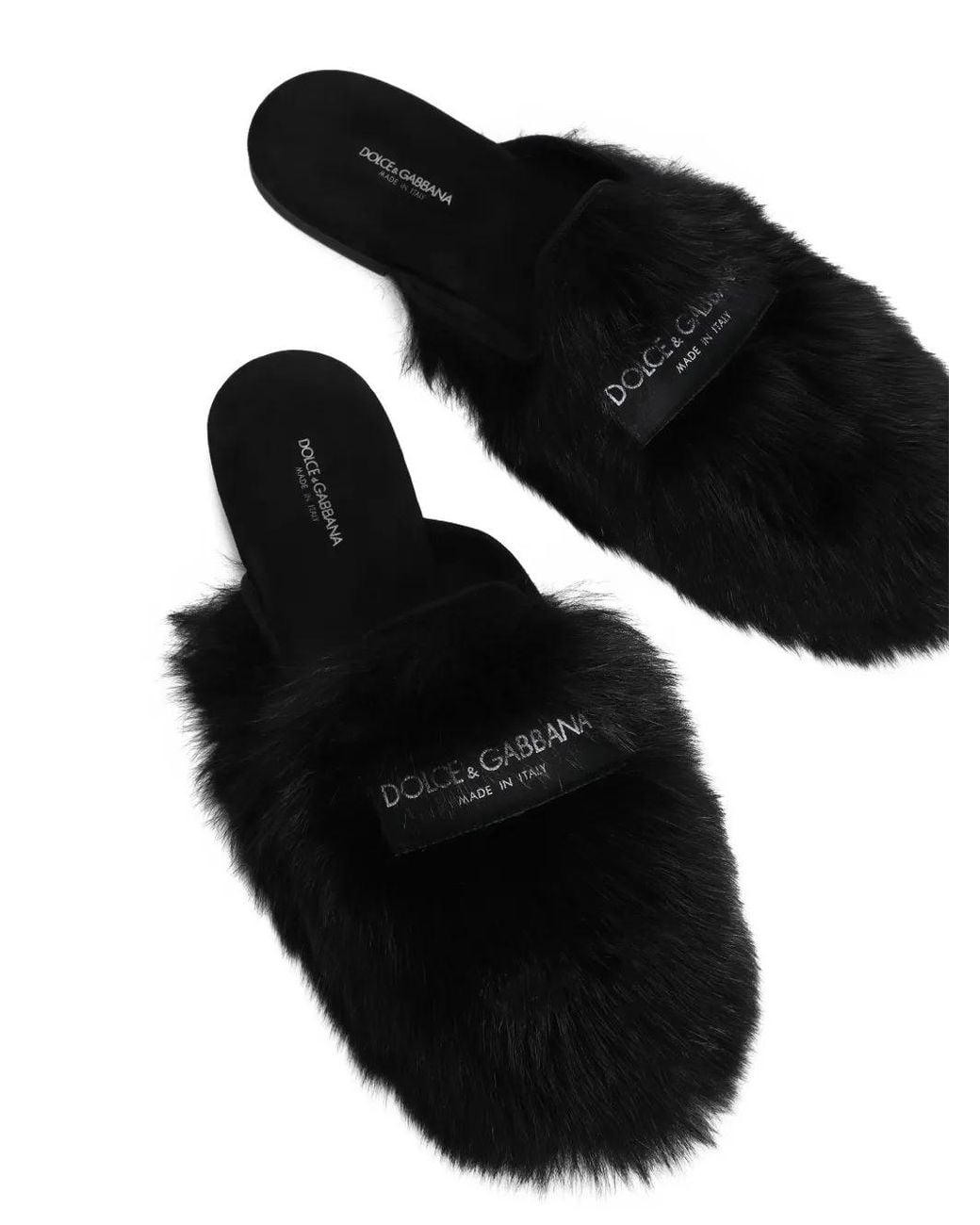 Dolce & Gabbana Black Shearling And Suede Slippers