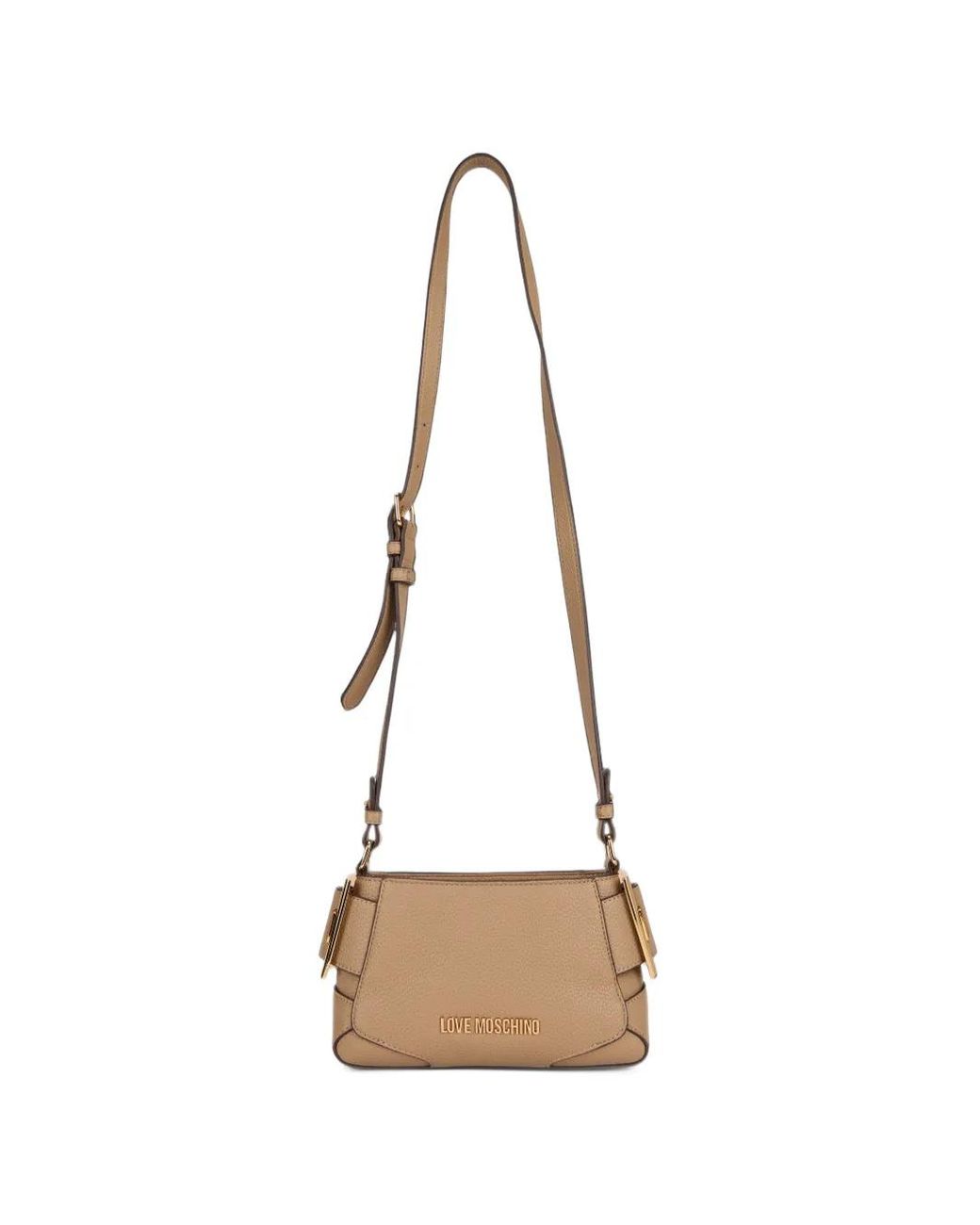 Love Moschino Natural Buckle-Detail Logo-Plaque Cross Body Bag