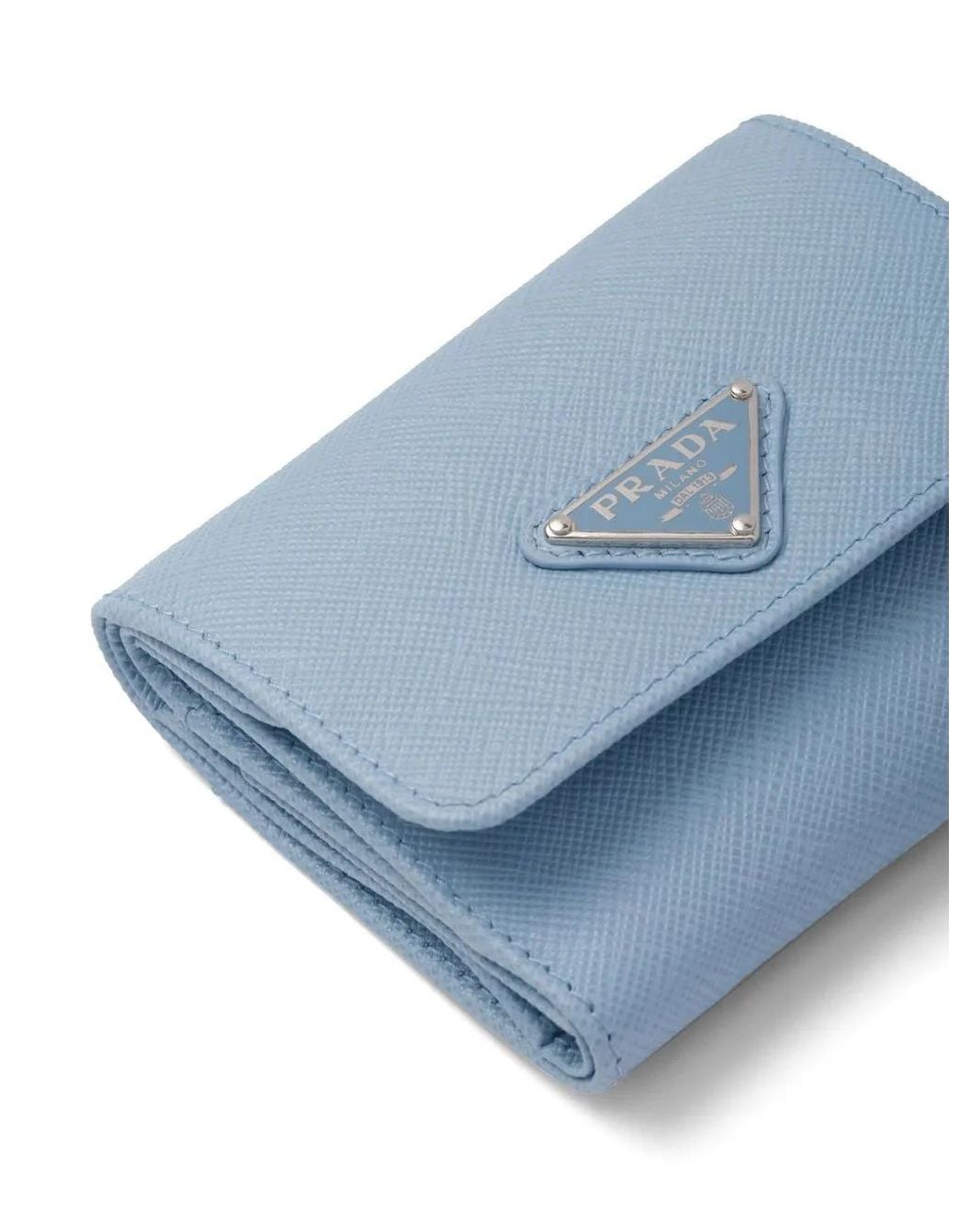 Prada Blue Triangle-Logo Saffiano Leather Wallet