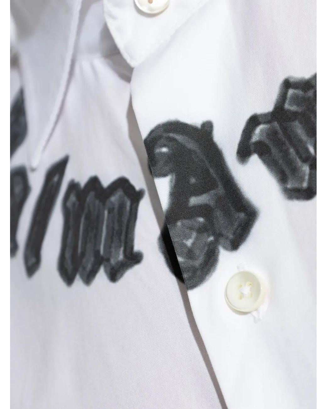 Palm Angels White Cotton Shirt With Logo Print And Pocket for men