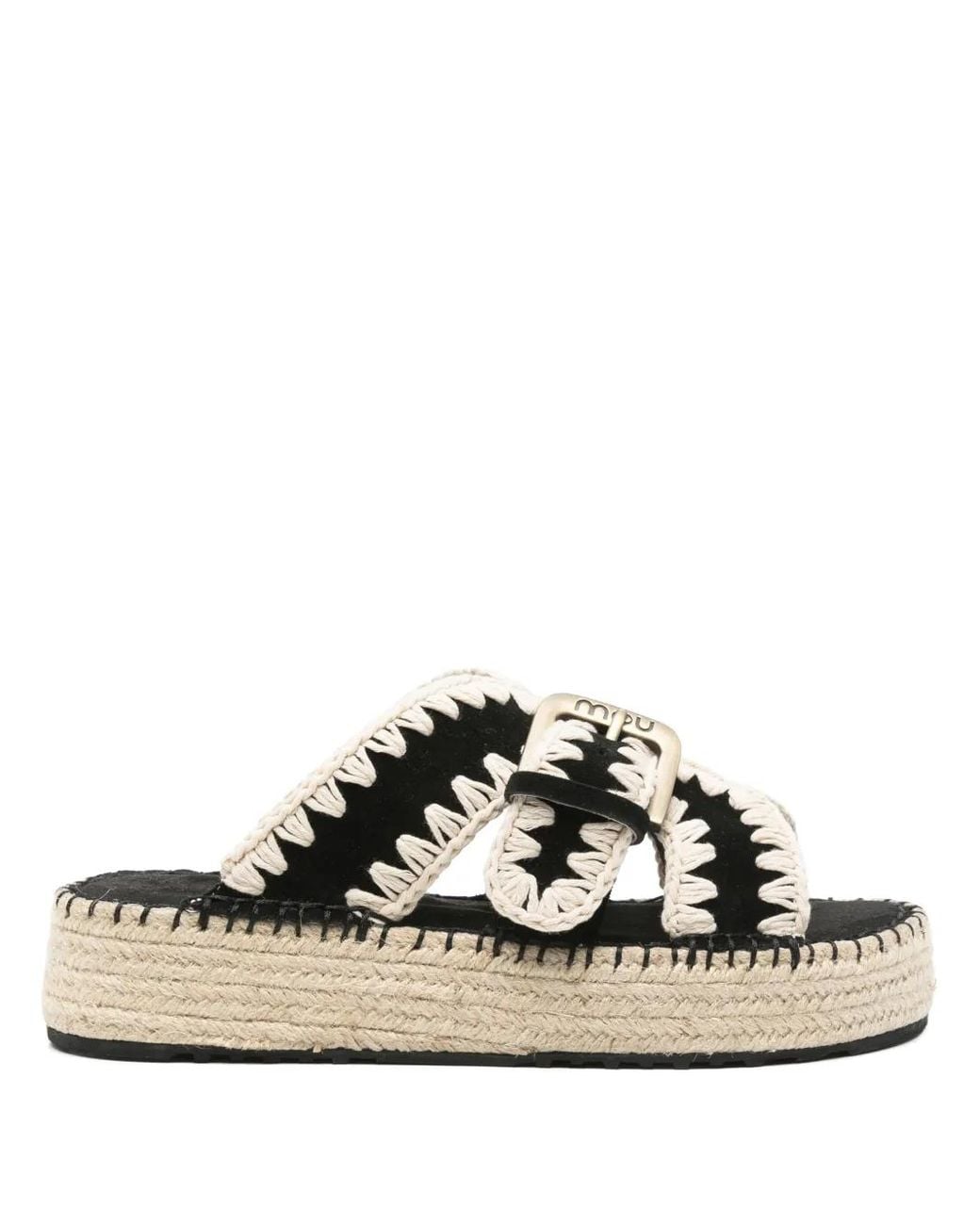 Mou Black Jute Leather Heeled Sandals