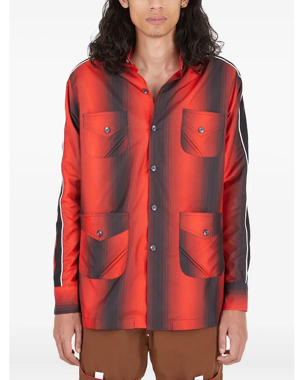 Ahluwalia Red Stripe-Pattern Shirt Jacket for men