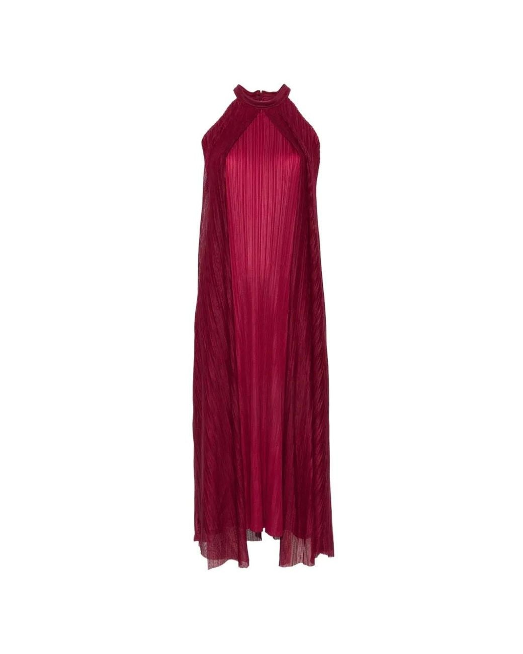 GONGDID DESIGN Red Plissé-Effect Halter-Neck Midi Dress