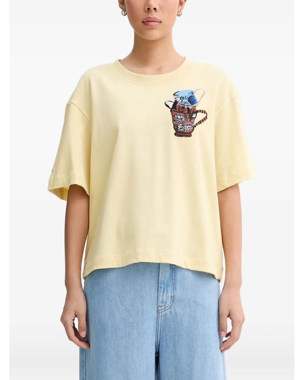 Munthe Blue Nuri Embroidered-Motif Short-Sleeve T-Shirt