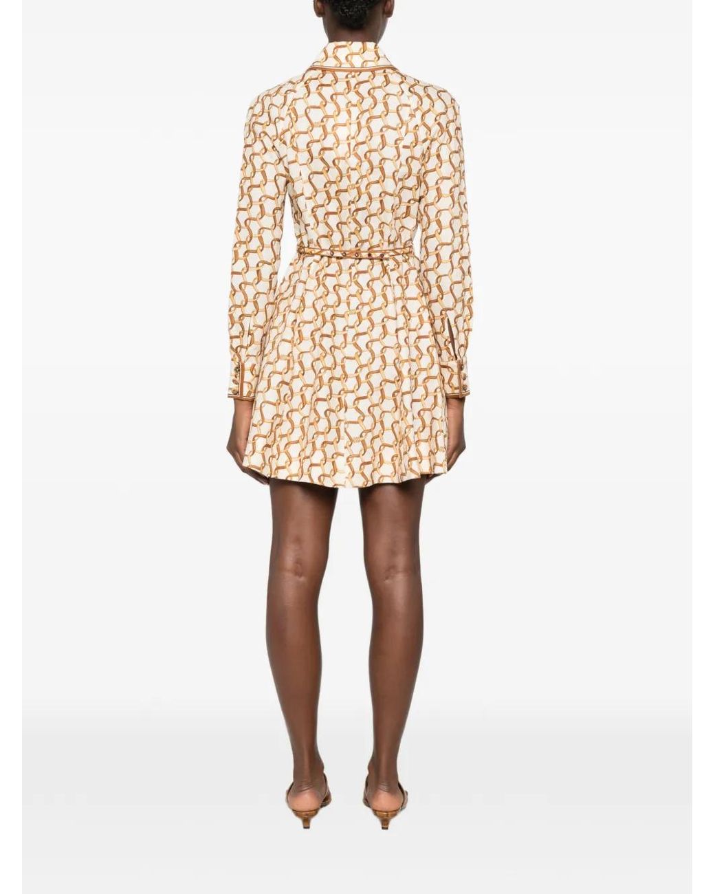 Zimmermann White Belted Chain-Print Mini Dress