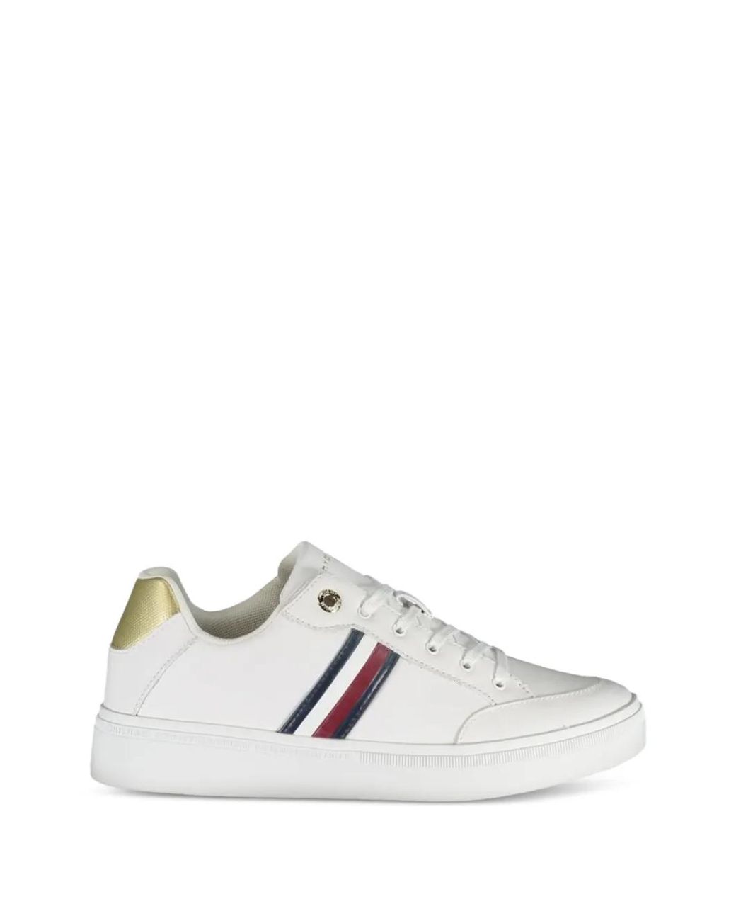 Tommy Hilfiger White Baskets À Bandes Tricolores